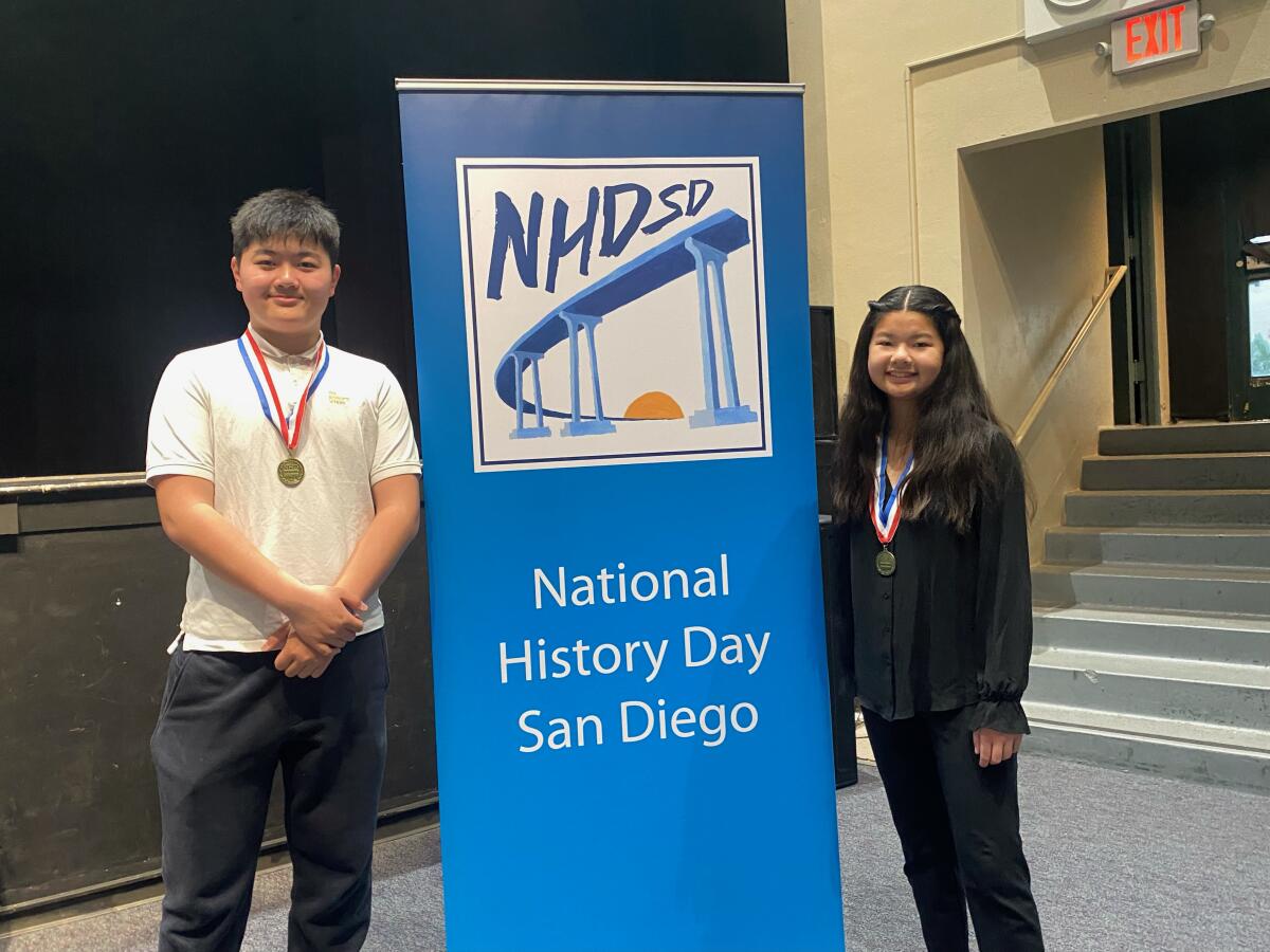 Bishop's School students Henry Hou and Sydney Mafong will compete in the state National History Day contest.