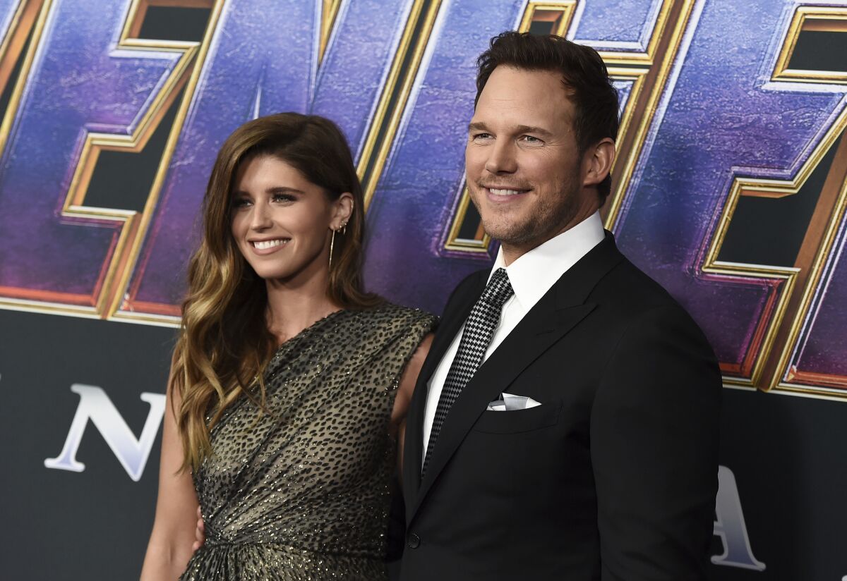 FILE - Katherine Schwarzenegger, left, and Chris Pratt arrive at the premiere of "Avengers: Endgame" in Los Angeles on April 22, 2019. Pratt and Schwarzenegger say they are “beyond thrilled” and “extremely blessed after she gave birth to their first child together. The ”Avengers" actor and the children's book author announced the birth of daughter Lyla Maria Schwarzenegger Pratt in a joint post on their Instagram accounts Monday. (Photo by Jordan Strauss/Invision/AP, File)