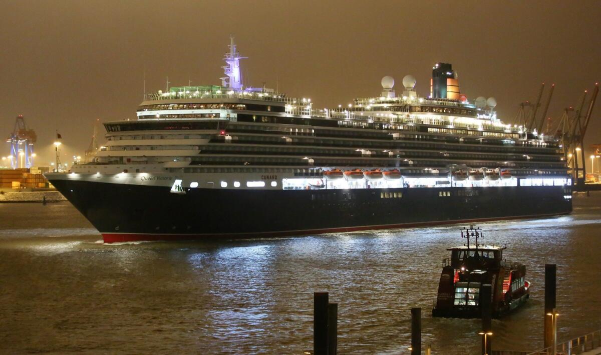 The Cunard line cruise ship Queen Victoria, shown earlier this year near Hamburg, Germany.