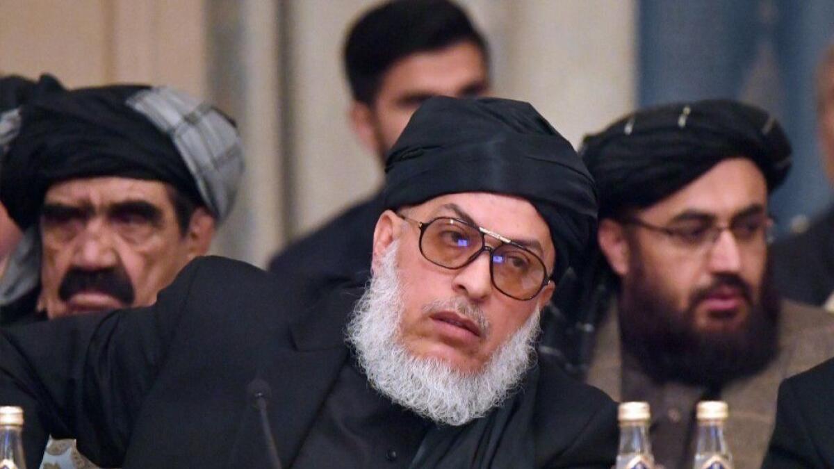 Taliban spokesman Mohammad Abbas Stanikzai attends the opening of two-day talks involving the Taliban and Afghan opposition representatives in Moscow on Feb. 5, 2019.
