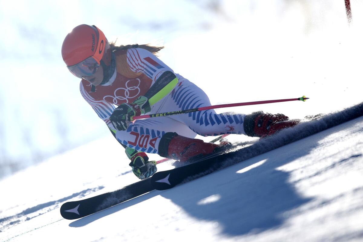 Mikaela Shiffrin of the United States competes during the women's giant slalom.
