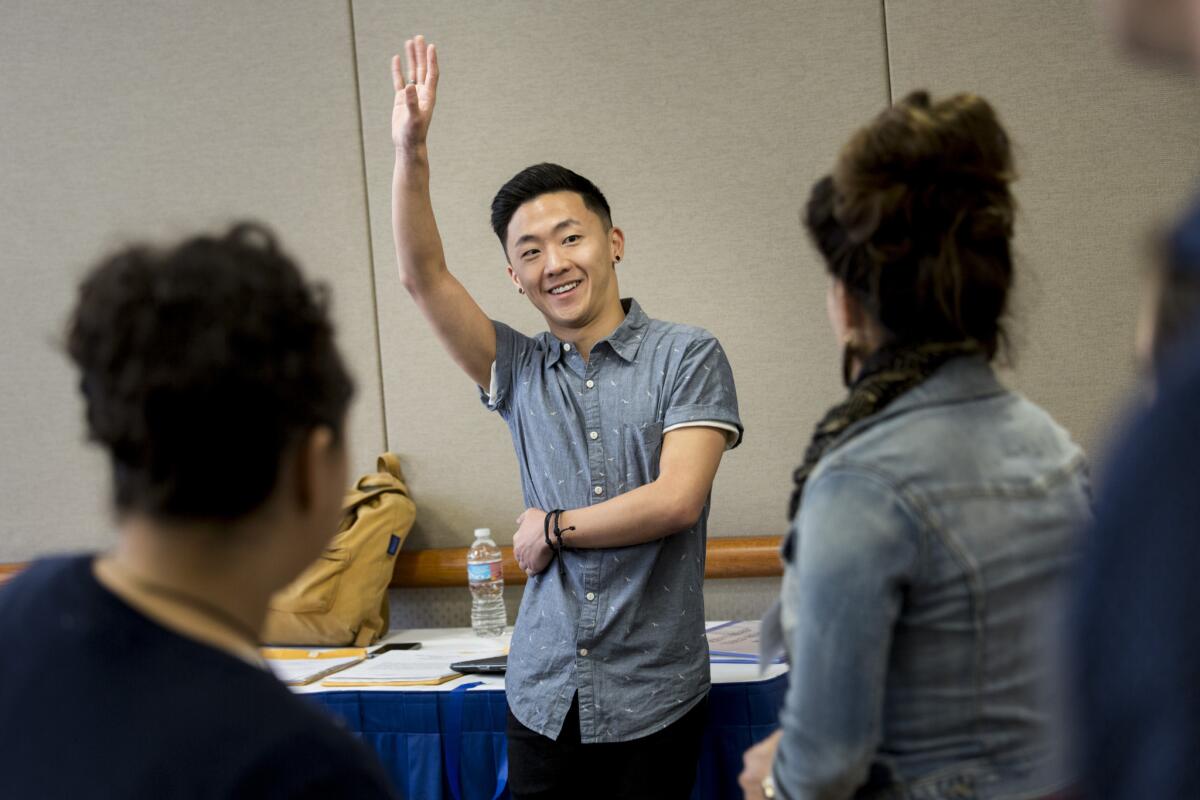 Actor Mark Daugherty instructs students on the "cold read" in a class about auditioning.