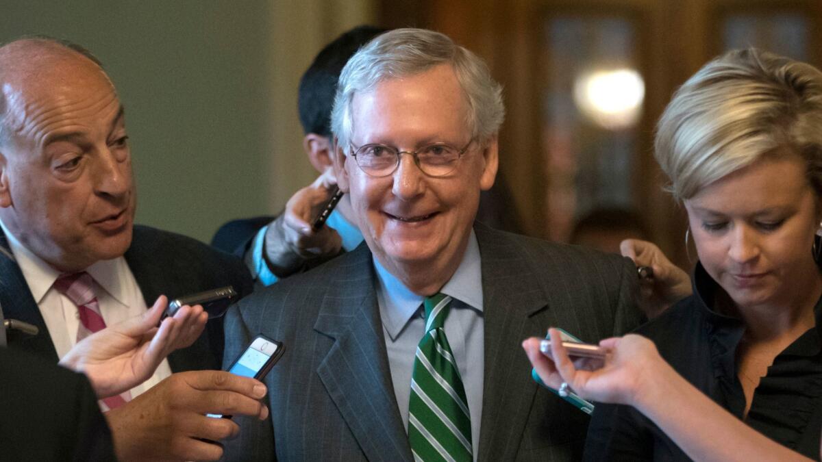 Senate Majority Leader Mitch McConnell in the U.S. Capitol after announcing the release of the Republicans' healthcare bill on Thursday.