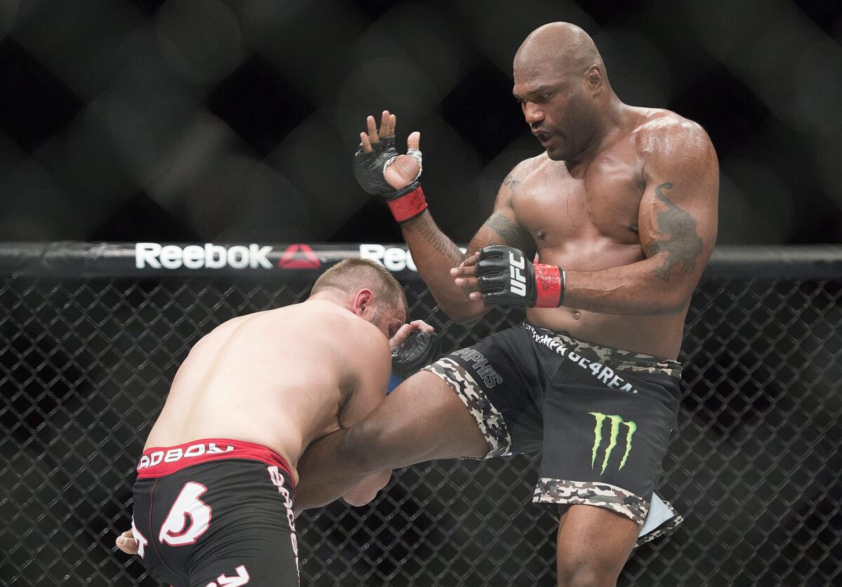 Quinton "Rampage" Jackson, right, briefly returned to the UFC with a 2015 victory over Fabio Maldonado before coming back to Bellator, the MMA promotion that he claims owes him a bigger cut for his fights.