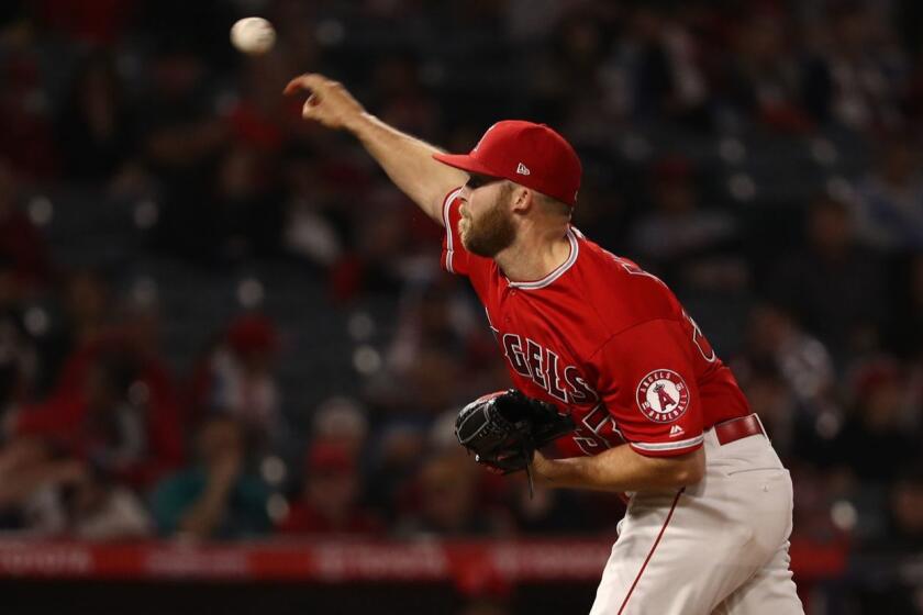 ANAHEIM, CALIFORNIA - APRIL 19: Pitcher Cody Allen #37 of the Los Angeles Angels of Anaheim pitches in the ninth inning during the MLB game against the Seattle Mariners at Angel Stadium of Anaheim on April 19, 2019 in Anaheim, California. The Mariners defeated the Angels 5-3.(Photo by Victor Decolongon/Getty Images) ** OUTS - ELSENT, FPG, CM - OUTS * NM, PH, VA if sourced by CT, LA or MoD **