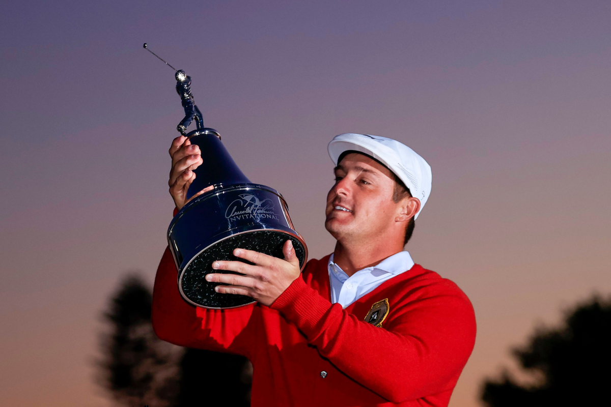 Bryson DeChambeau celebrates after winning the Arnold Palmer Invitational at the Bay Hill Club and Lodge on Sunday.