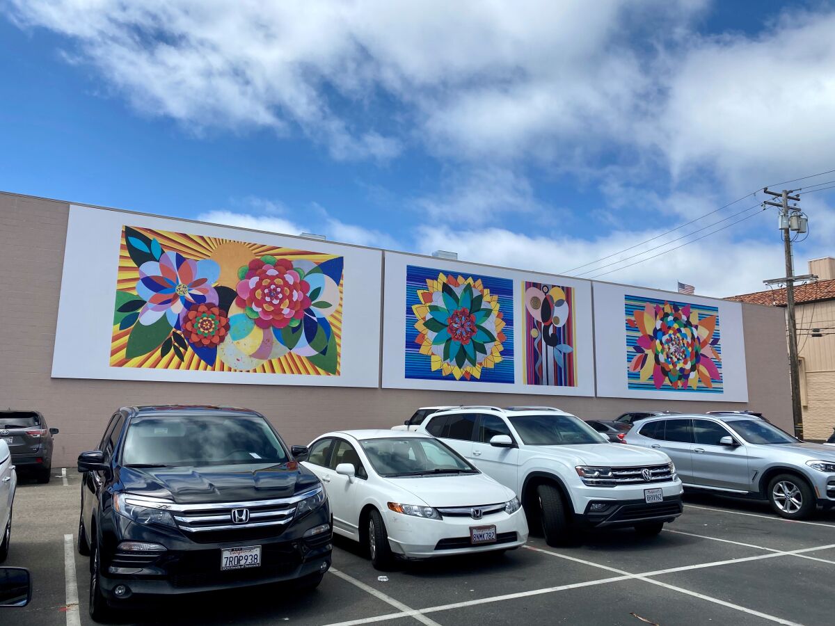 Beatriz Milhazes’ mural, "Gamboa Seasons in La Jolla," was installed at 1111 Prospect St.