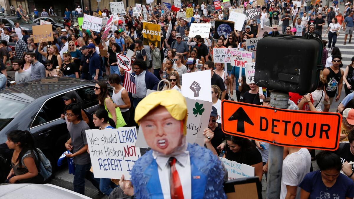 Demonstrators protest the election of Donald Trump in Los Angeles on Nov. 12.