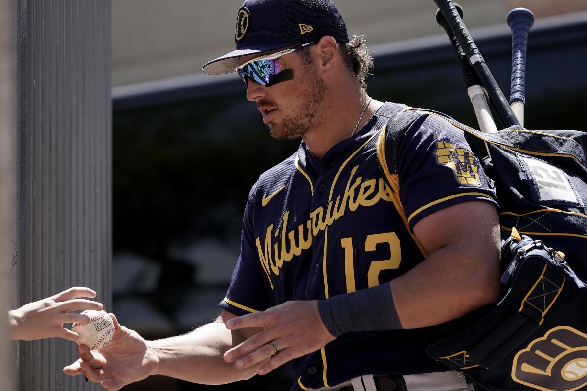 Hunter Renfroe quite comfortable in first camp with Brewers - The San Diego  Union-Tribune