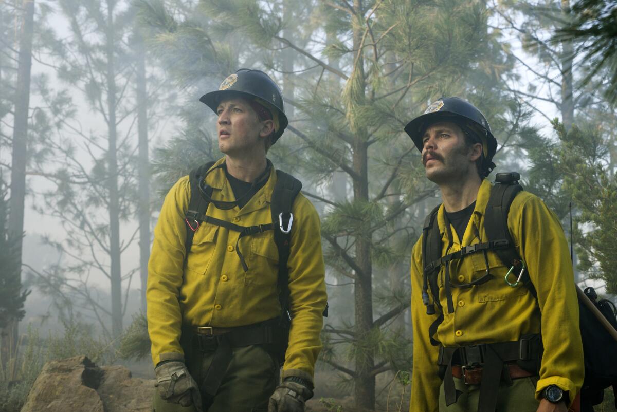 Miles Teller, left, and Taylor Kitsch in a scene from "Only the Brave."