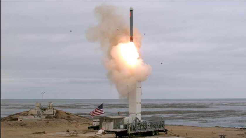 An experimental version of a new cruise missile is fired from San Nicolas Island, Calif., last August.