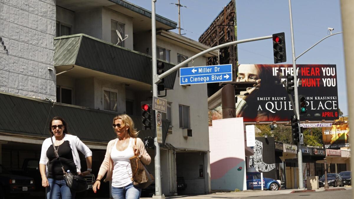 An apartment building on Sunset Boulevard is of the type targeted by West Hollywood's earthquake safety measures.