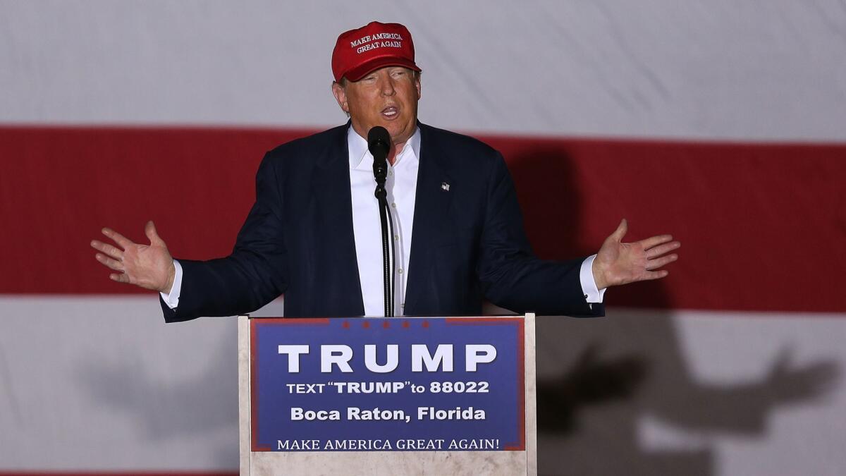 Donald Trump campaigns in Boca Raton, Fla., on March 13, 2016.