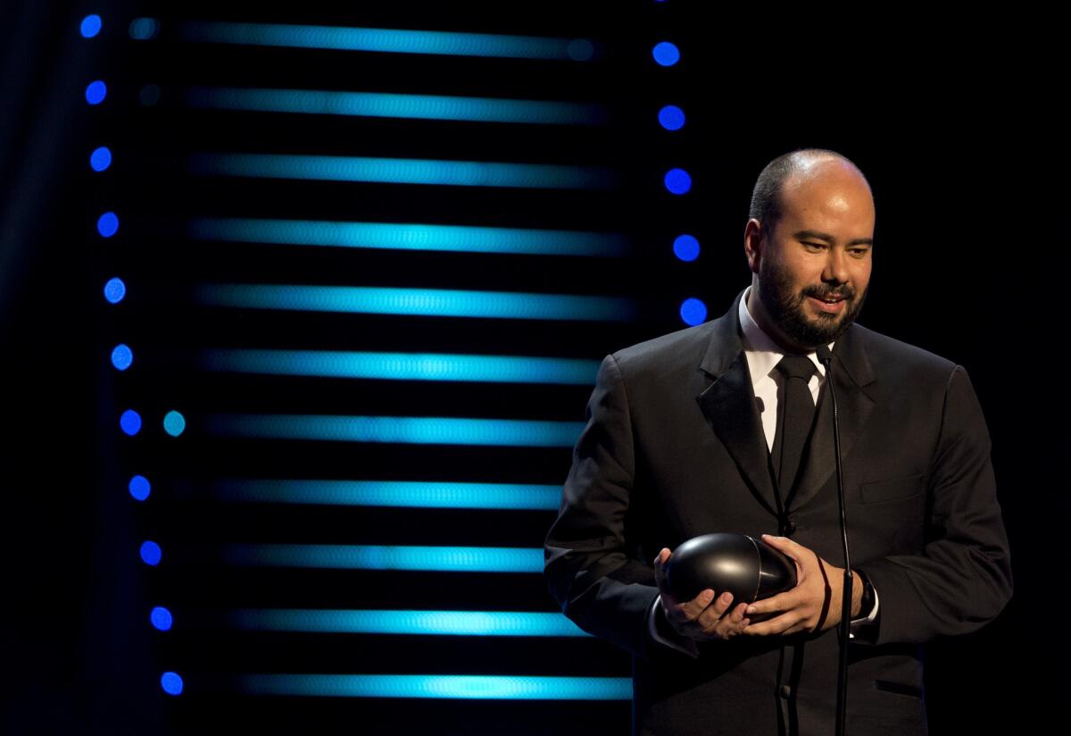 Colombian director Ciro Guerra, receiving one of two best director awards at the Fenix Iberoamerican Film Awards in Mexico City in November.