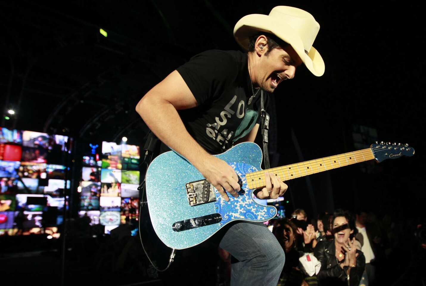 Brad Paisley gets into a number during his performance at the Hollywood Bowl on Saturday.