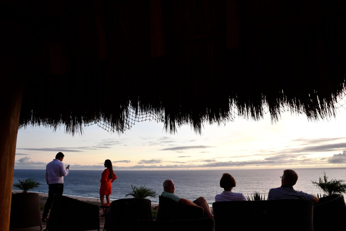 Diners have a panoramic view from El Mirador restaurant in Todos Santos, Mexico.