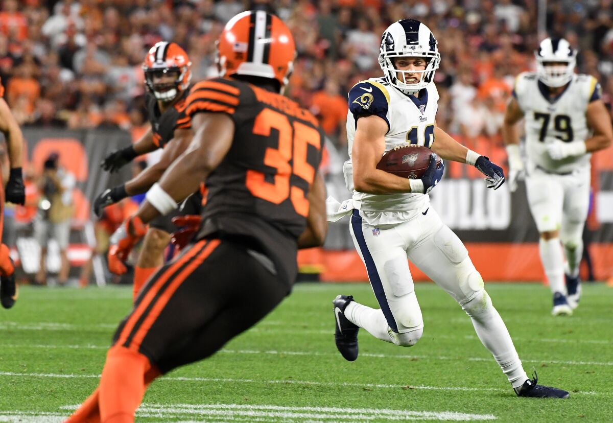 Rams wide receiver Cooper Kupp picks up yards against the Browns' defense during Sunday's 20-13 victory.