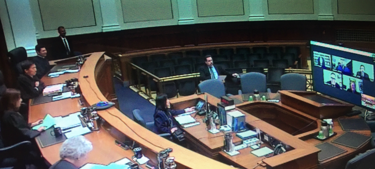 The California Supreme Court hears arguments electronically in a nearly empty chamber.