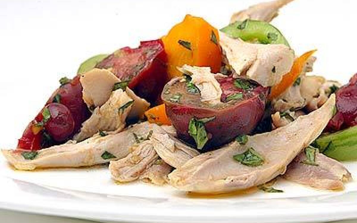 Chicken and heirloom tomato salad with Banyuls vinaigrette