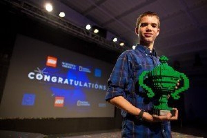 Jonah Kohn receiving his award at the Google Science Fair.