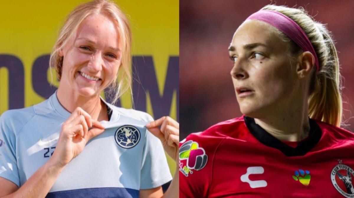 Sarah Luebbert (izq.), del América, y Angelina Hix, de Tijuana