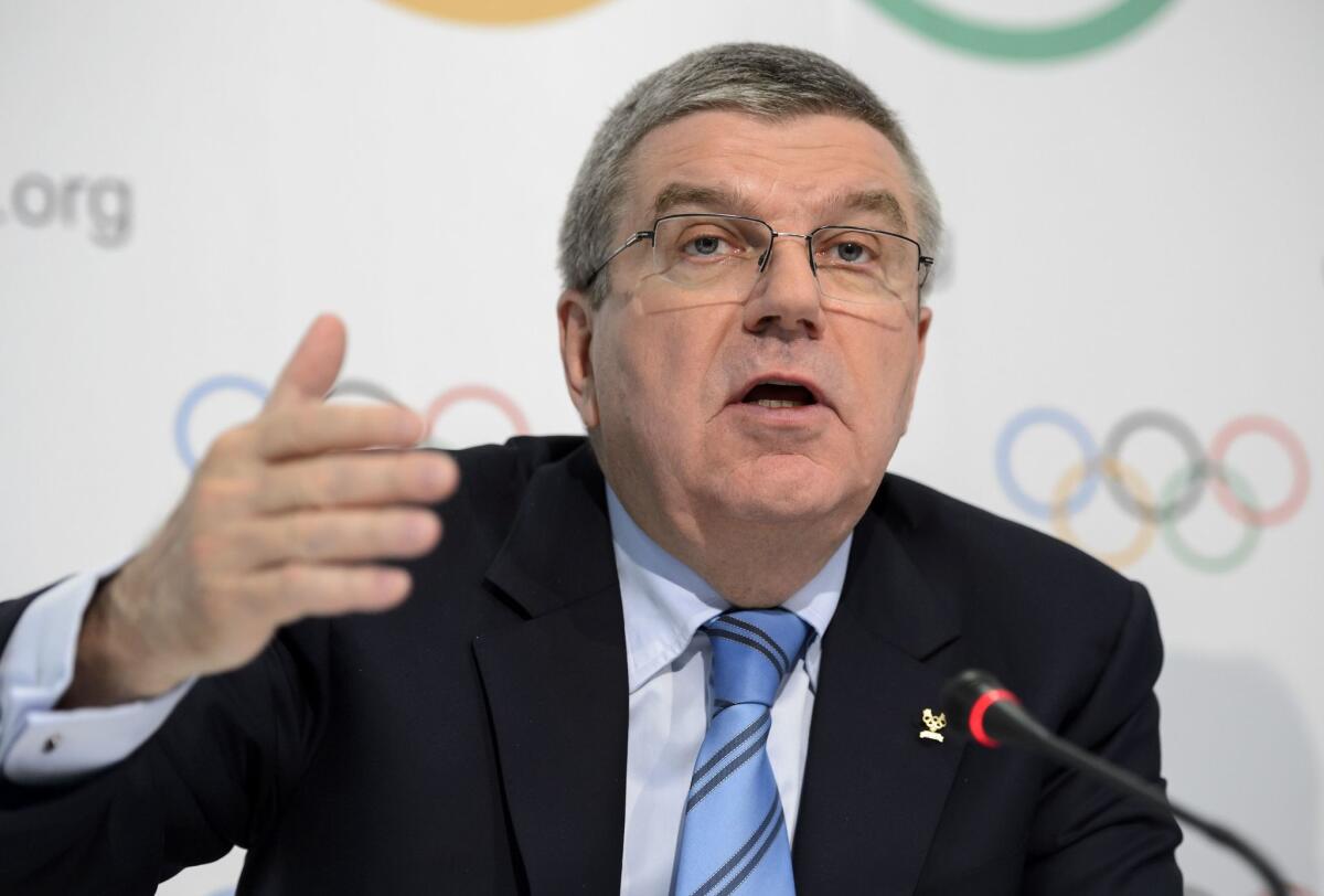 IOC President Thomas Bach speaks at a Dec. 10 news conference in Lausanne, Switzerland.