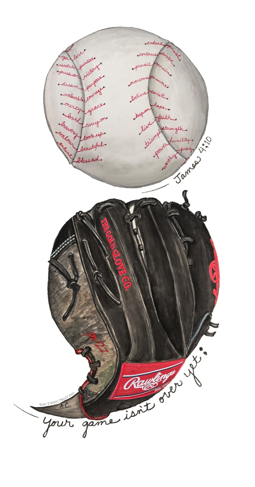 Drawings of a line of products created by Mike and Jessica Trout in Aaron Cox’s memory.