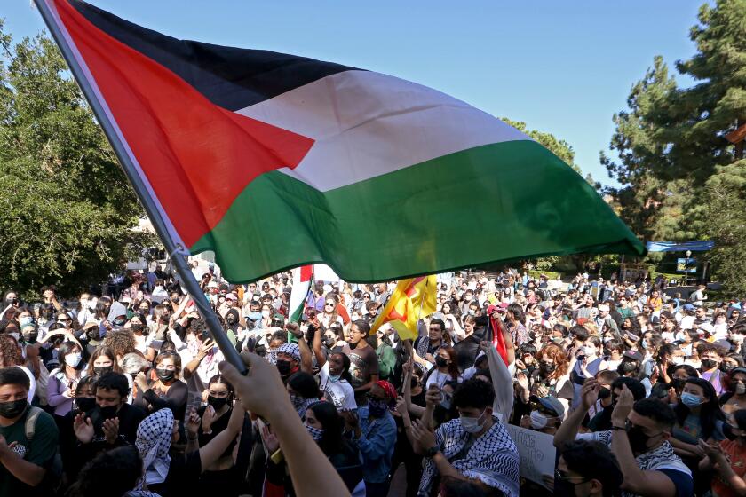 Students rally on the UCLA campus in support of Palestinians