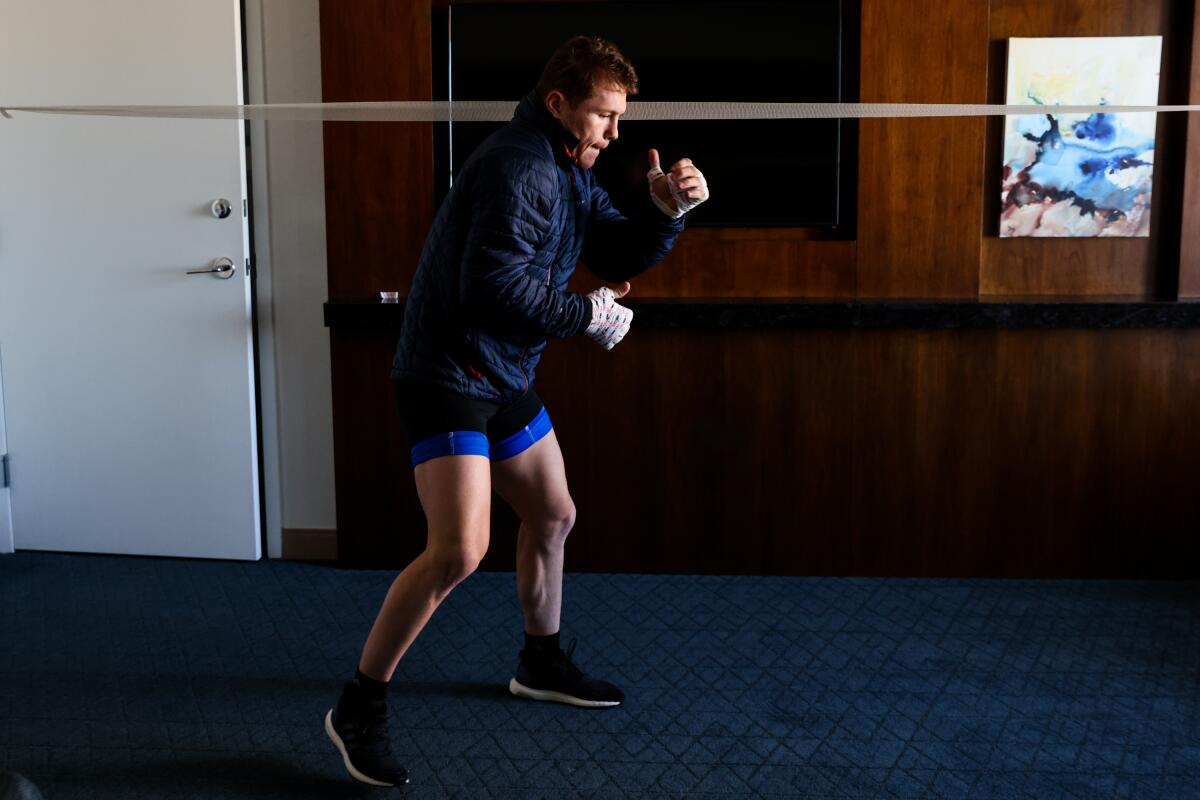 Canelo Alvarez works out in preparation for his fight against Callum Smith.