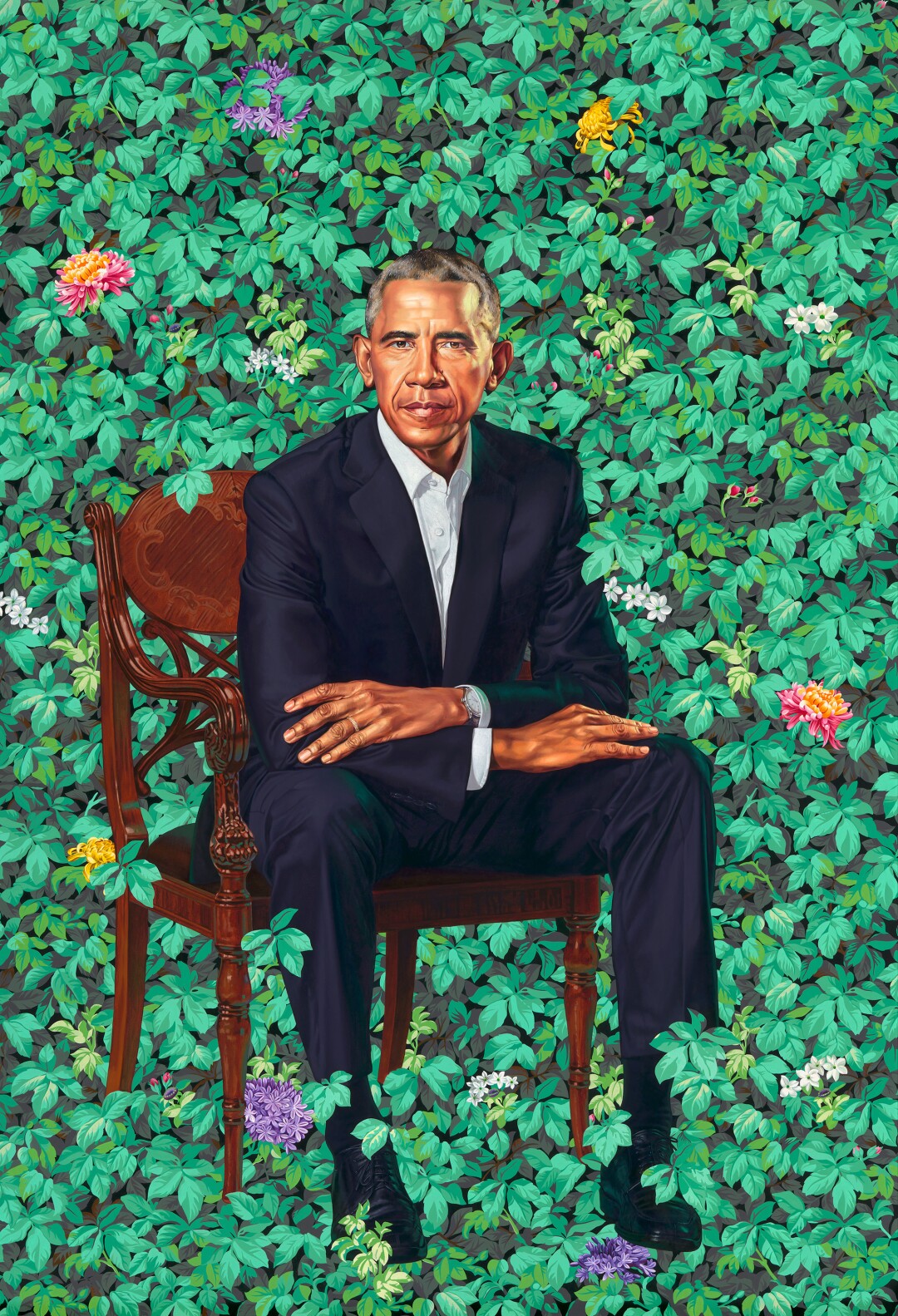 Kehinde Wiley, Barack Obama, 2018, oil on canvas, National Portrait Gallery, Smithsonian Institution © 2018 Kehinde Wiley.