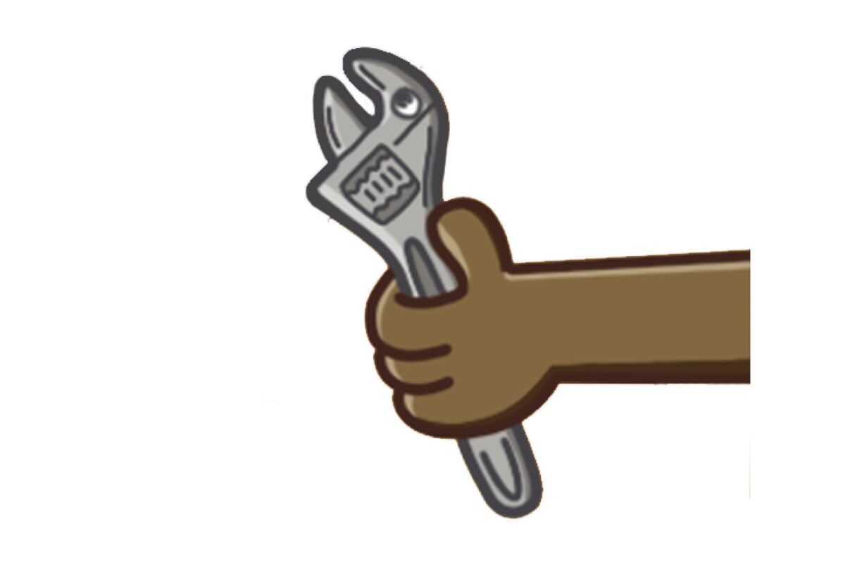 An illustration of a hand holding an adjustable wrench