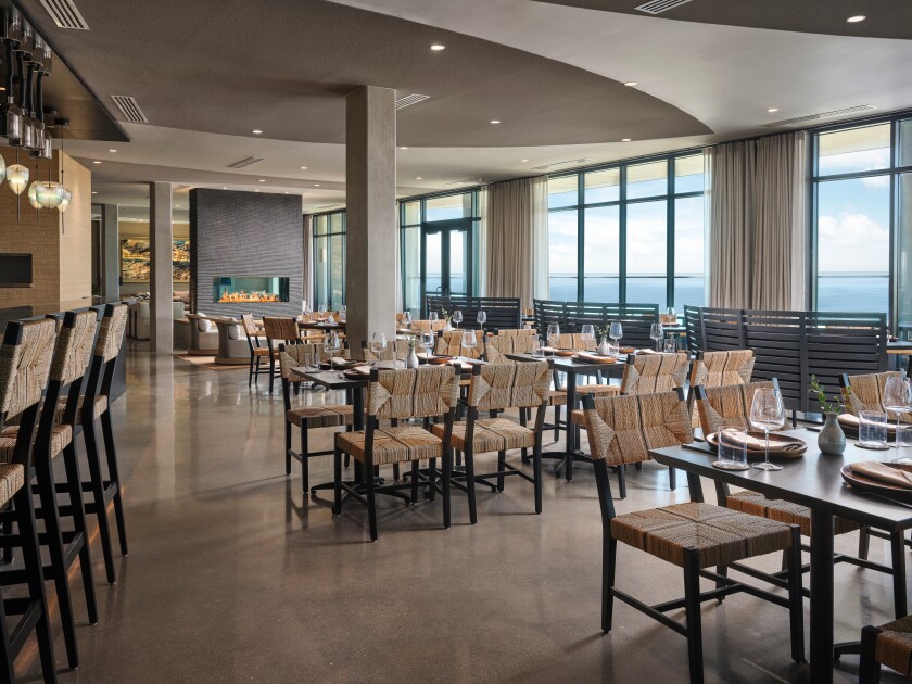 The dining room at VAGA Restaurant at the Alila Marea Beach Resort Encinitas in Leucadia.