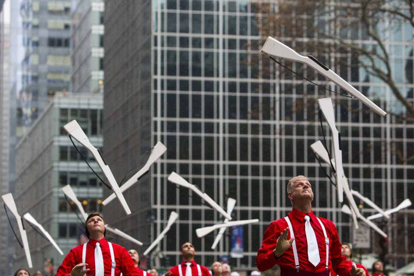 Members of the Madison Scouts perform during the 88th Annual Macy's Thanksgiving Day Parade.