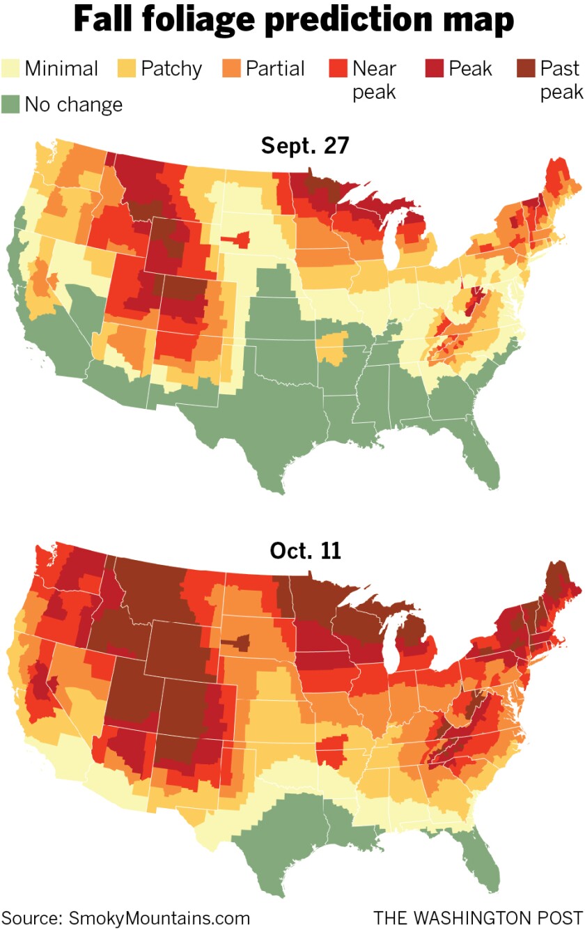 This Tool Will Tell You When Where To See Peak Fall Foliage Across The Country The San Diego Union Tribune Fall Foliage Prediction Map 2022 California