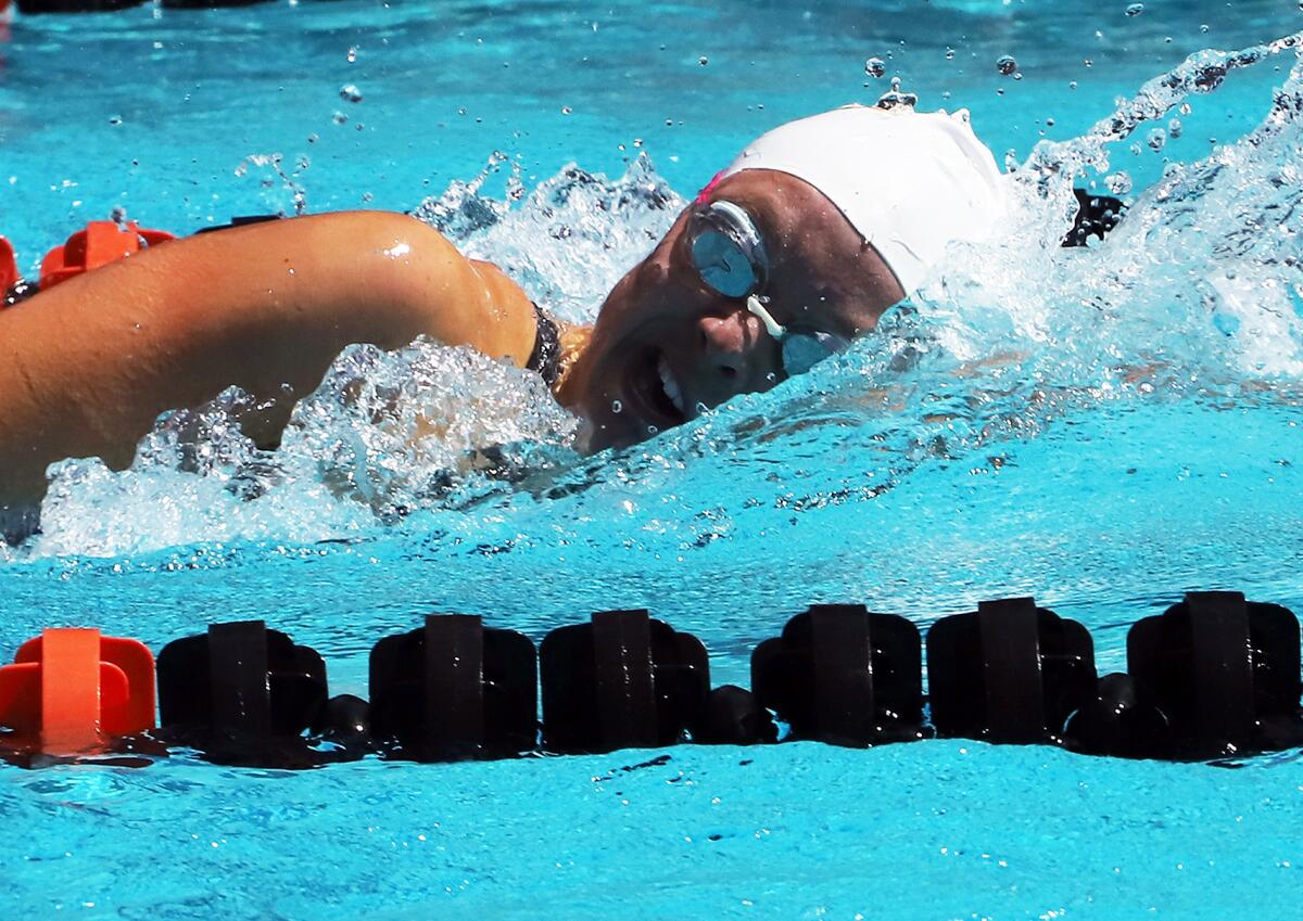 Ocean View's Morgan Carles competes in the Division 3 girls' 200 yard freestyle on Saturday at Riverside City College.