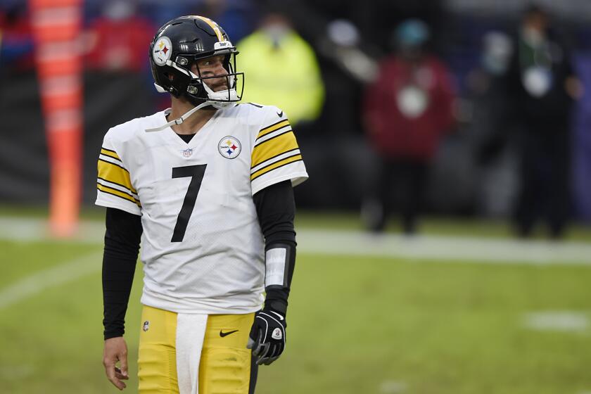 Pittsburgh Steelers quarterback Ben Roethlisberger during the second half of an NFL football game, Sunday, Nov. 1, 2020, in Baltimore. The Steelers won 28-24. (AP Photo/Gail Burton)