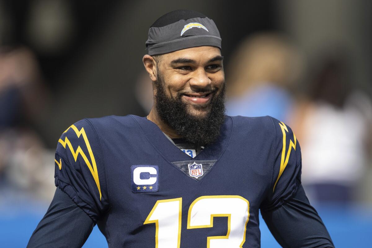 Chargers wide receiver Keenan Allen smiles before a game against the Seattle Seahawks on Oct. 23.