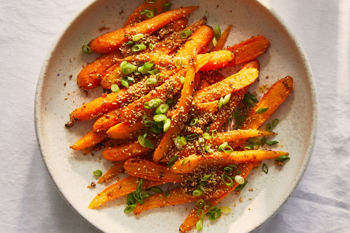 Glazed carrots with miso and sesame.