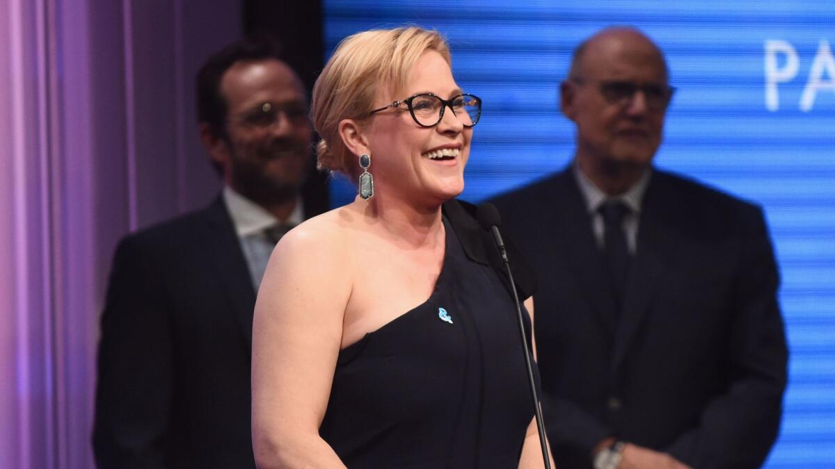 Patricia Arquette accepts the Vanguard Award at the GLAAD Media Awards on Saturday at the Beverly Hilton Hotel.