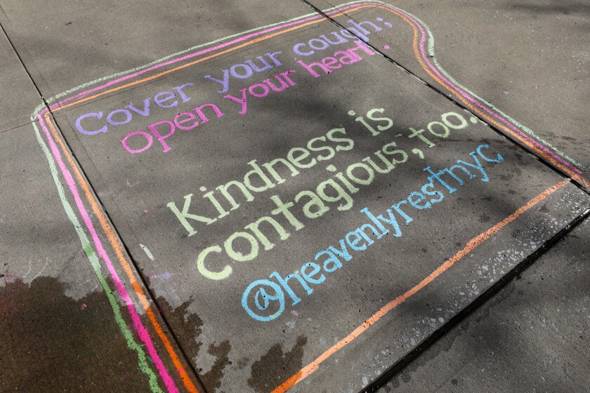 Chalk drawing asks readers to cover their coughs