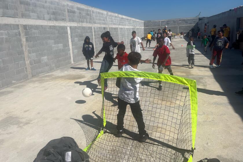 Children play soccer at the Sidewalk School in Matamoros, Mexico.