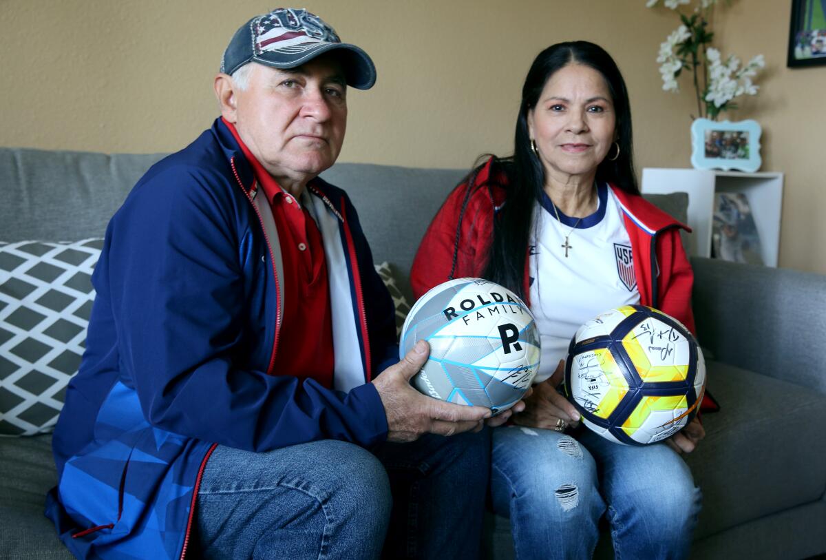 USA Soccer   player Cristian Roldan's parents Cesar, left, and Ana Roldan.