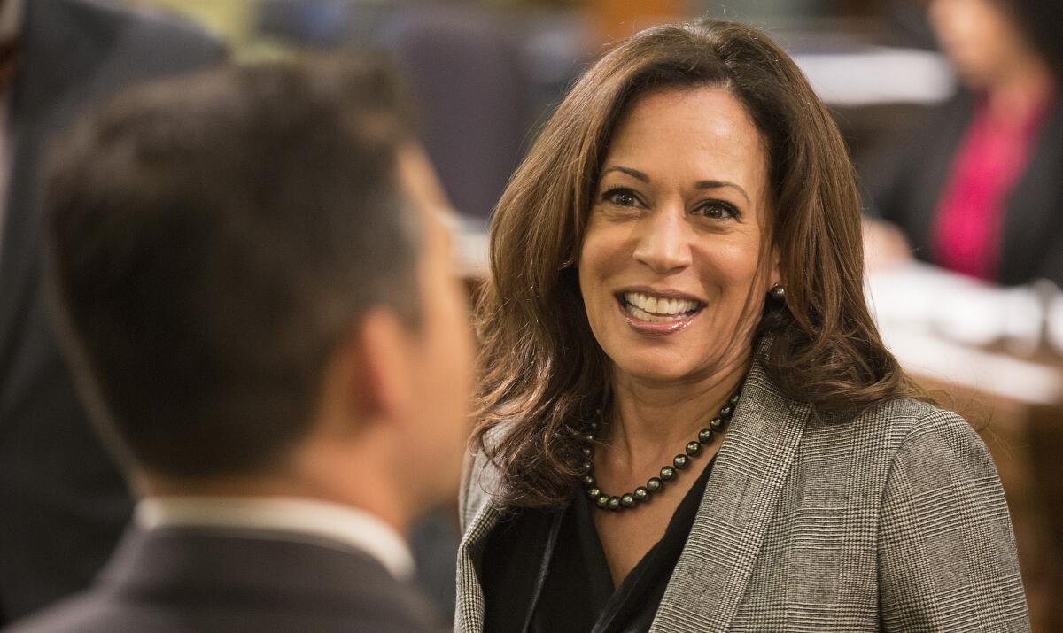 Senate candidate Kamala D. Harris and her Democratic opponent, Rep. Loretta Sanchez, have stayed away from the sharp populist rhetoric of the party's presidential candidates.