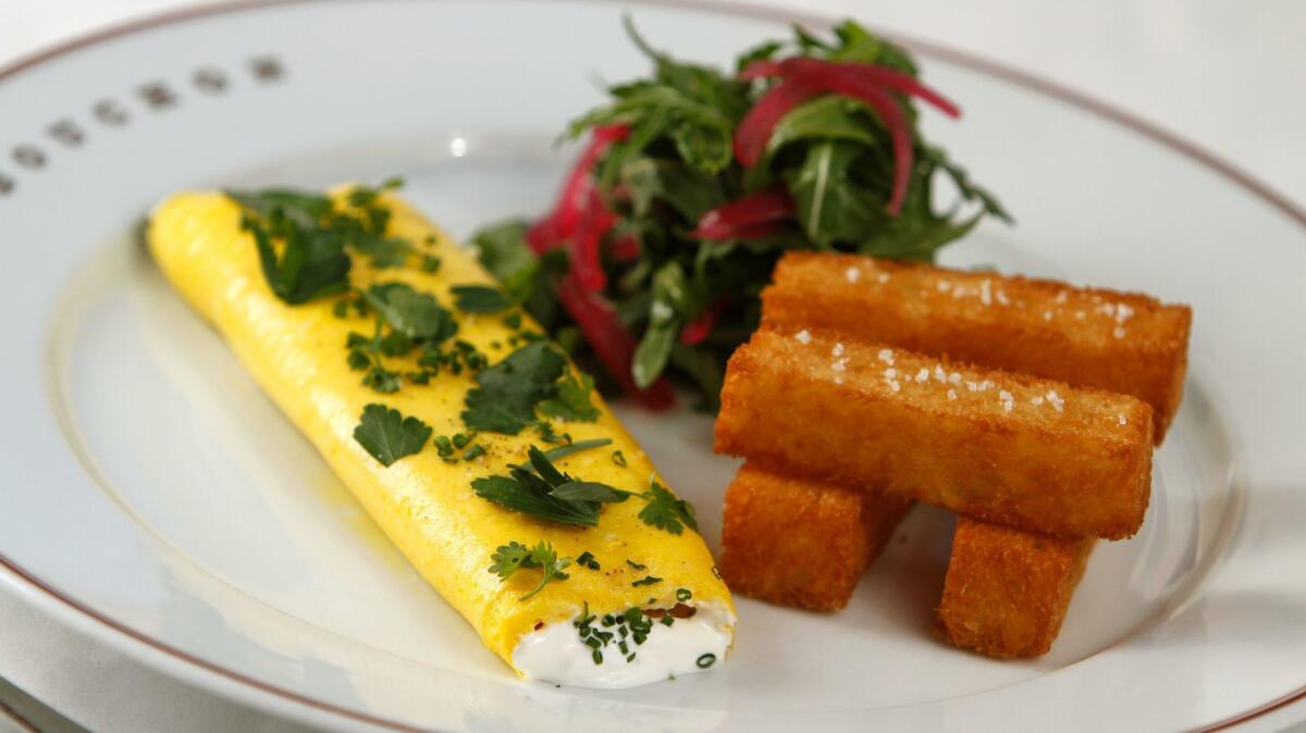 An omelet at Bouchon Beverly Hills. The restaurant, bar and bakery will close at the end of the year.