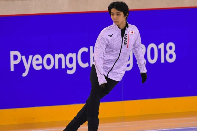 Japan's figure skater Yuzuru Hanyu practices during a training session of men's single skating at Gangneung Ice Arena during the Pyeongchang 2018 Winter Olympic Games in Gangneung on February 12, 2018. / AFP PHOTO / Jung Yeon-jeJUNG YEON-JE/AFP/Getty Images ** OUTS - ELSENT, FPG, CM - OUTS * NM, PH, VA if sourced by CT, LA or MoD **