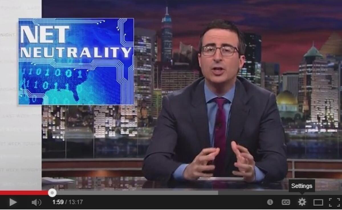 Comedian John Oliver holds forth on net neutrality on HBO's "Last Week Tonight with John Oliver."