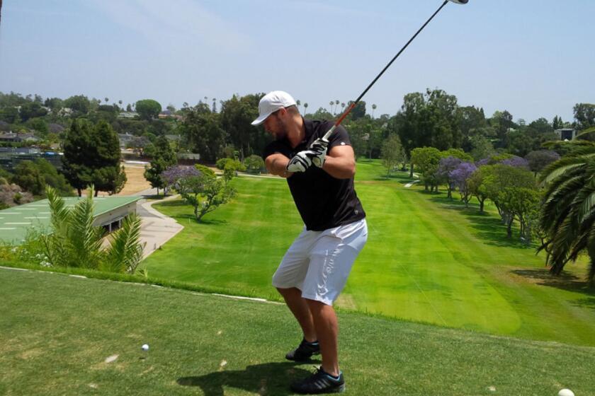 Former football star Tim Tebow took part in the Jim Mora Celebrity Golf Classic on Tuesday.