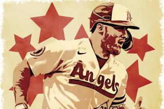 A washed-out photo illustration of Angels star Mike Trout rounding the bases