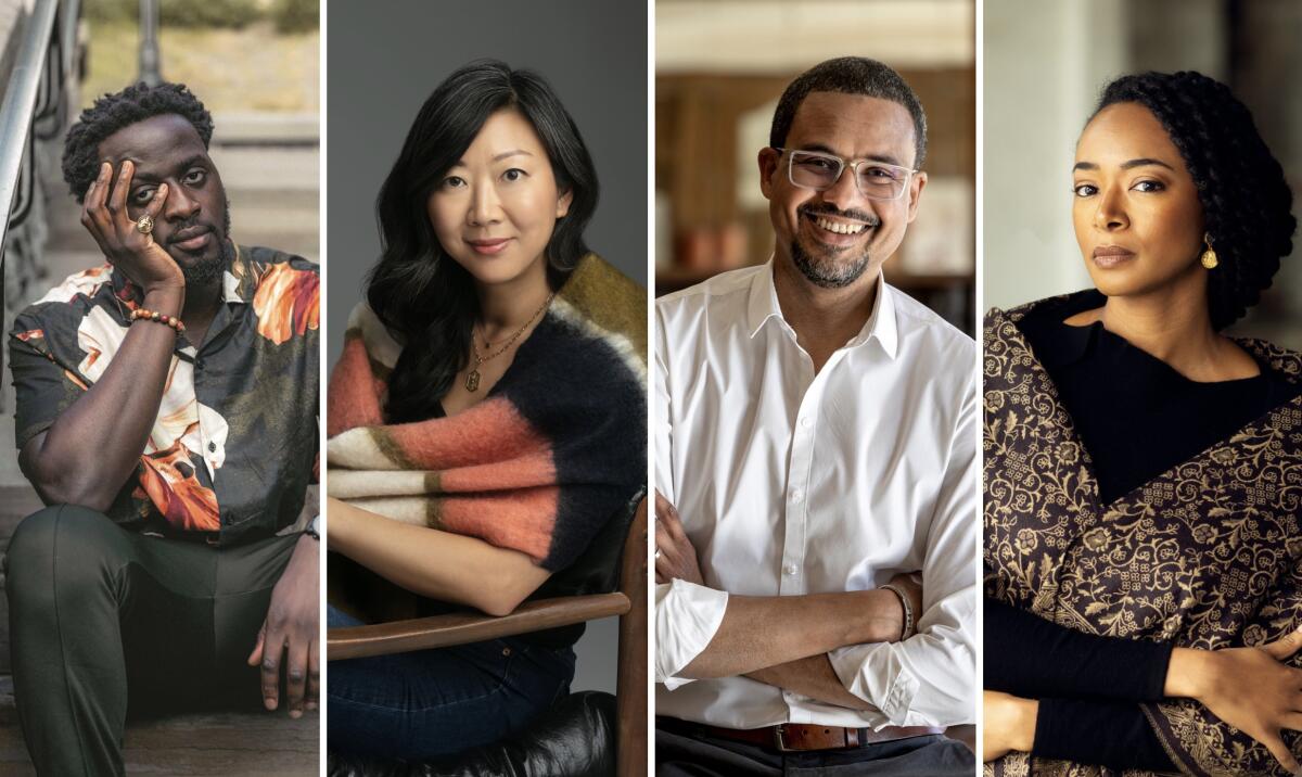 The 2023 National Book Awards finalists include, from left, Nana Kwame Adjei-Brenyah, Monica Youn, David Diop, Aaliyah Bilal.