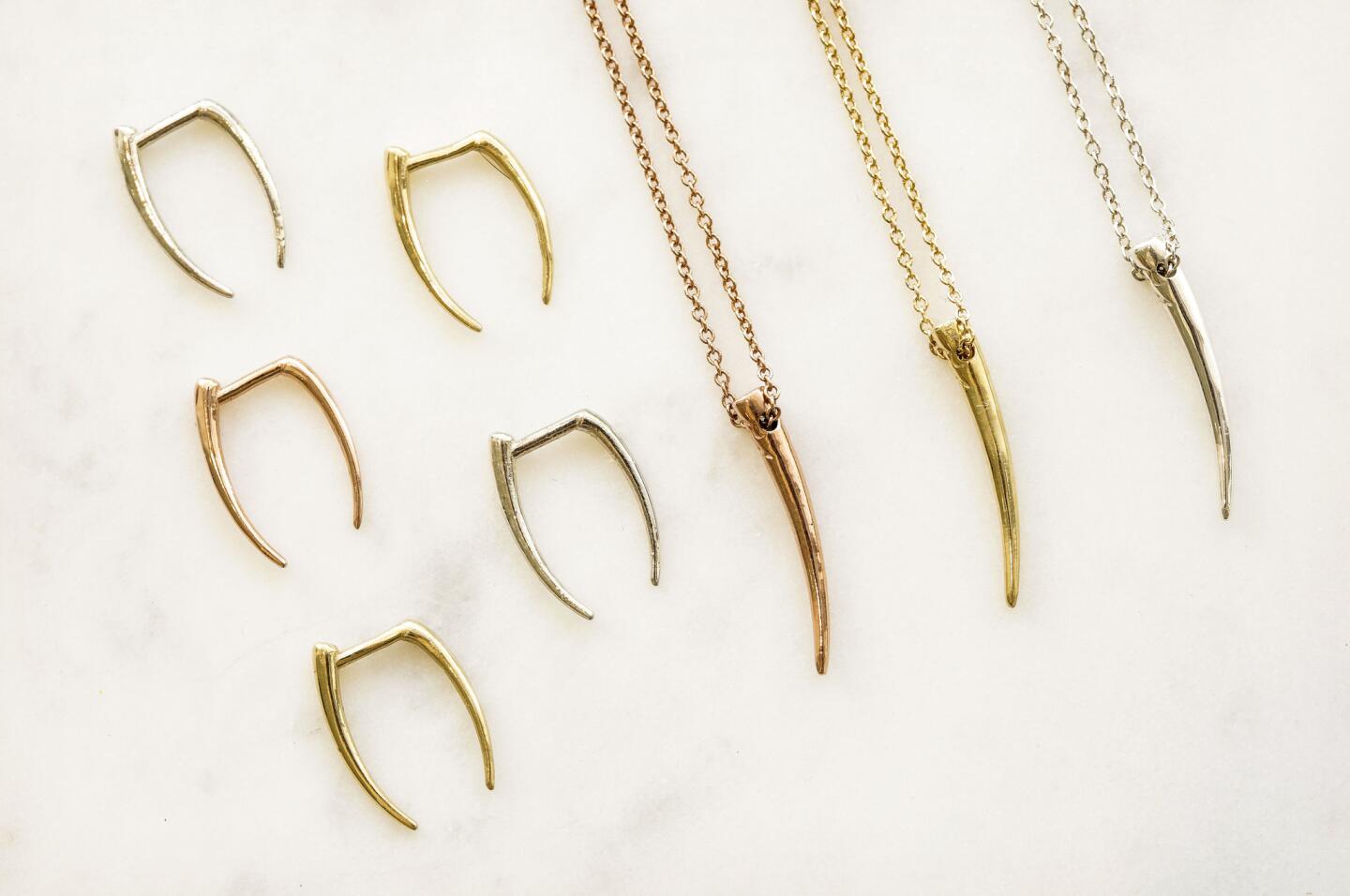 Gabriela Artigas' jewelry is a study in contrasts. A mix of bold and delicate, organic and geometric, precious and semiprecious, the pieces -- including razor-thin diamond cuffs and standout ox horn pendant necklaces -- are designed to be combined and worn in different ways.